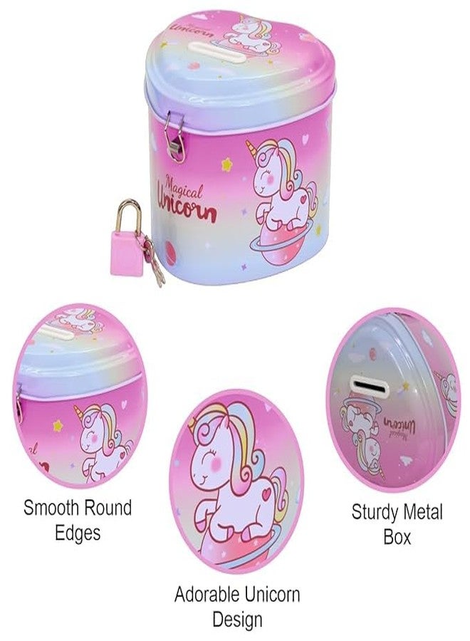 RETRIX Space-Themed Metal Heart Shape Piggy Money Bank Gullak for Kids with Lock and Key, Coin Savings Box for Boys & Girls, Perfect Birthday Return Gift (Unicorn Pink) - Image 5